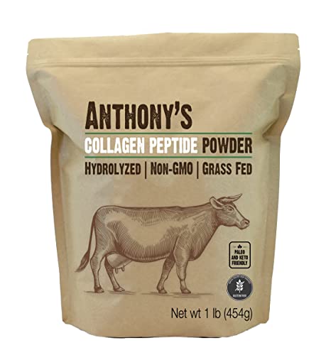 Anthony’s Collagen Peptide Powder, 1 lb, Pure Hydrolyzed, Gluten Free, Keto and Paleo Friendly, Grass Fed, Unflavored, Non GMO