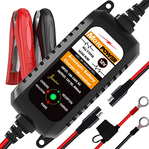 MOTOPOWER MP00205A 12V 800mA Automatic Battery Charger, Battery Maintainer, Trickle Charger, and Battery Desulfator