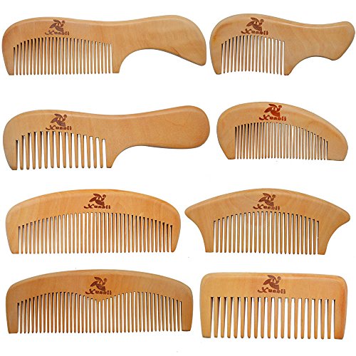 Xuanli® 8 Pcs The Family Of Hair Comb set – Wood with Anti-Static & No Snag Handmade Brush for Beard, Head Hair, Mustache With Gift Box (S021)