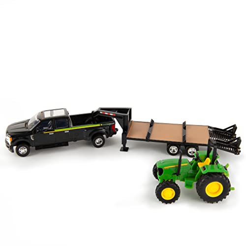ERTL 1:32 Scale Ford F350 Pickup and Tractor Set — Includes John Deere Tractor, Ford F350 Pickup and Gooseneck Trailer — 17.25 x 3.2 x 4.5 inches — Ages 3 Years and Up