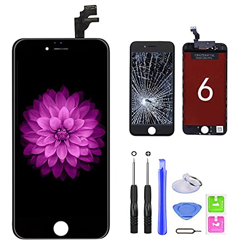 FFtopu iPhone 6 Screen Replacement Black, LCD Display & Touch Screen Digitizer Frame Assembly Set with Repair Tools for A1549, A1586, A1589 (4.7 inch)