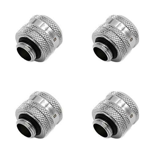 Barrow G1/4″ to 14mm Hard Tubing Compression Fitting, Silver Shiny, 4-Pack