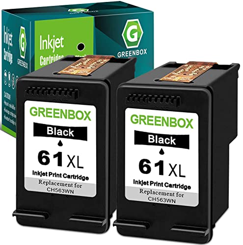 GREENBOX Remanufactured 61 Black Ink Cartridge Replacement for HP 61XL 61 XL for HP Envy 4500 5530 5534 5535 Deskjet 1000 1056 1010 1510 1512 2540 3050 3050A Officejet 2620 Printer (2 Black)