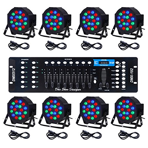 CO-Z LED Stage Lights DMX, 8 pcs 18x3W RGB Par Can Lights Package with Remote Controller Sound Activated Stage Effect Lighting for Party DJ Dance Church Wedding Home Uplighting