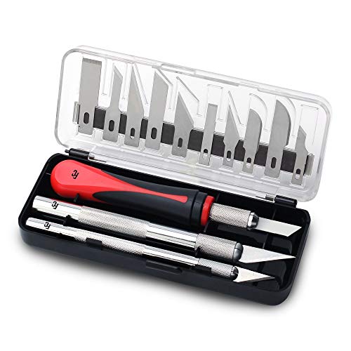 Fancii Precision Craft Knife Set 16 Pieces – Professional Razor Sharp Knives for Art, Hobby, Scrapbooking and Sculpture – Includes Stencil, Fine Point, Scoring, Chiseling Blades