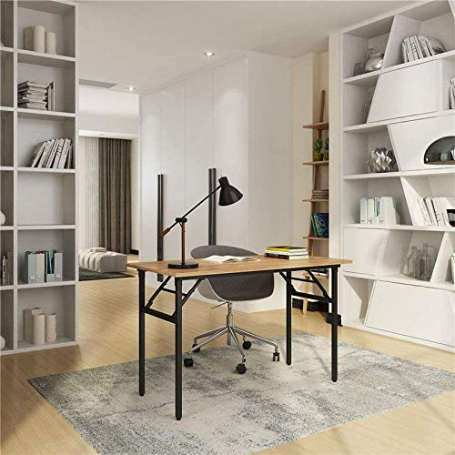 Need Folding Desk for Home Office 39-3/8” Length Modern Folding Table Computer Desk No Install Needed Teak Color Desktop Black Frame, AC5BB(10060)