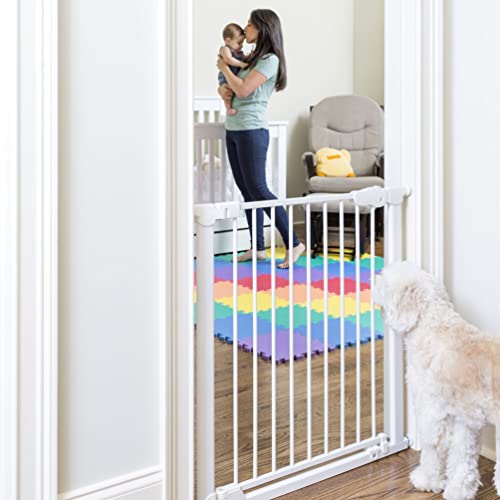 Qdos Auto-Close SafeGate Baby Gate – Professional Grade Meets Tougher European Standards – Automatically Closes and Latches – Magnetic Lock Indicator – Easy Installation | Pressure Mount | White