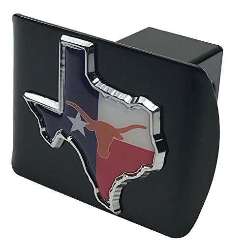 AMG University of Texas Longhorns METAL State Shaped emblem (with Texas flag colors) on black METAL Hitch Cover