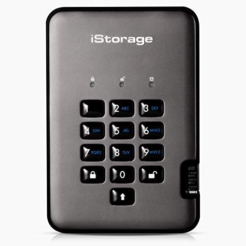 iStorage diskAshur PRO2 HDD 2TB Secure portable hard drive FIPS Level 2 certified – password protected, dust and water resistant, portable, military grade hardware encryption. IS-DAP2-256-2000-C-G