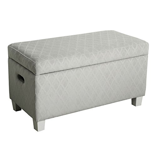 HomePop Youth Upholstered Storage Bench with Hinged Lid, Grey Geometric Diamond