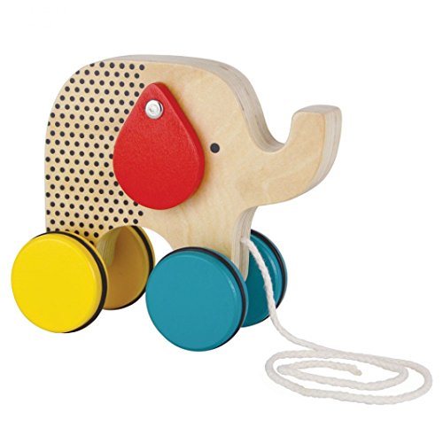 Petit Collage Jumping Jumbo Elephant Wooden Pull Toy – Cute Wooden Rolling Toy Ideal for Ages 18+ Months – Active Toy Encourages Walking, Makes a Great Gift