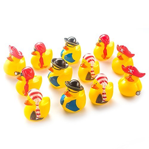 12 Pieces – Mini Pirate Rubber Duckies Bath Toys for Baby Shower – Pirate Party Supplies – Assorted Design