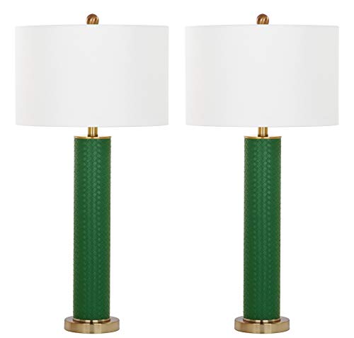 SAFAVIEH Lighting Collection Ollie Modern Contemporary Dark Green Faux Woven Leather 32-inch Bedroom Living Room Home Office Desk Nightstand Table Lamp Set of 2 (LED Bulbs Included) | The Storepaperoomates Retail Market - Fast Affordable Shopping