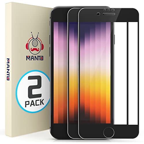 MANTO 2 Pack Screen Protector for iPhone SE 3 (2022), iPhone SE 2022 (3rd Gen), iPhone SE 2020, iPhone 8, iPhone 7, iPhone 6S, iPhone 6 Full Coverage Tempered Glass Screen Protector Film Edge to Edge Protection 4.7 Inch, Black