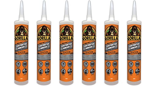 Gorilla Heavy Duty Construction Adhesive, 9 Ounce Cartridge, White, (Pack of 6)