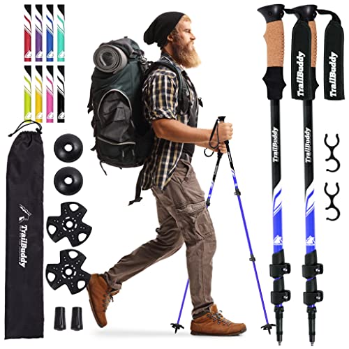 TrailBuddy Trekking Poles – Lightweight, Collapsible Hiking Poles for Backpacking Gear – Pair of 2 Walking Sticks for Hiking, 7075 Aluminum with Cork Grip
