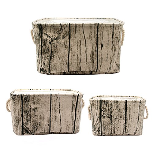 Jacone Stylish Tree Stump Design Rectangular Storage Baskets Durable Fabric Washable Storage Bins Organizers with Rope Handles, Decorative and Convenient for Kids Rooms – Set of 3