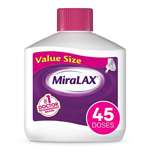 MiraLAX Gentle Constipation Relief Laxative Powder, Stool Softener with PEG 3350, Works Naturally with Water in Your Body, No Harsh Side Effects, Osmotic Laxative, #1 Physician Recommended, 45 Dose