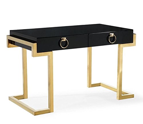 TOV Furniture The Majesty Collection Contemporary Style Bedroom Office Writing Desk, Black with Gold Accents