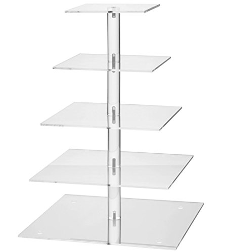 Yestbuy 5 Tier Round Acrylic Cupcake Tree Tower Display Stand Display for Pastry Wedding Birthday Party (5 Tier Square (4″ Between 2 Layers))