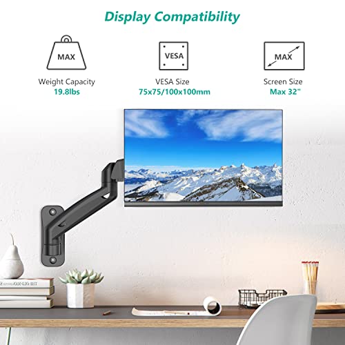 WALI Single Monitor Wall Mount, Gas Spring VESA Monitor Arm for 1 Screen up to 32 inch, 19.8 lbs. Fully Adjustable Arm Max Extension 21.2 inch (GSWM001), Black | The Storepaperoomates Retail Market - Fast Affordable Shopping