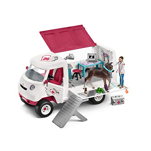 Schleich Horse Club, Horse Toys for Girls and Boys, Mobile Vet Horse Set with Hanoverian Foal Horse Figurine, 17 pieces, Ages 5+