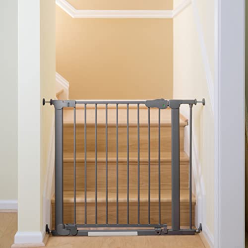 Qdos Auto-Close SafeGate Baby Gate – Professional Grade Meets Tougher European Standards – Automatically Closes and Latches – Magnetic Lock Indicator – Easy Installation | Pressure Mount | Slate