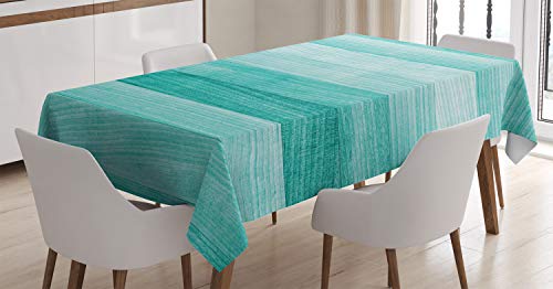 Ambesonne Teal Tablecloth, Painted Wood Board with Horizontal Lines Birthdays Easter Holiday Print Backdrop Image, Rectangular Table Cover for Dining Room Kitchen Decor, 60″ X 90″, Turquoise White