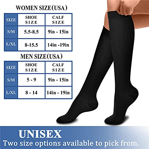 CHARMKING Compression Socks for Women & Men (8 Pairs) 15-20 mmHg Graduated Copper Support Socks are Best for Pregnant, Nurses – Boost Performance, Circulation, Knee High & Wide Calf (L/XL, Black) | The Storepaperoomates Retail Market - Fast Affordable Shopping