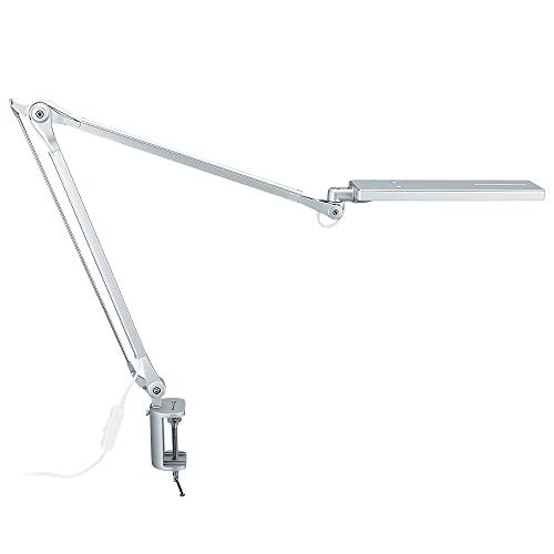 PHIVE Architect Lamp/LED Task Lamp with Clamp, Metal Swing Arm Desk Lamp (Eye-Care Technology, Dimmable, 6-Level Dimmer / 4 Lighting Modes with Touch Control, Memory Function, Office Light) Silver