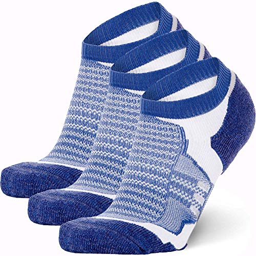 Low-Show Wool Running Socks – Cushioned Merino Wool Athletic Socks for Men and Women, Moisture Wicking (3 Pack – Blue, Medium)