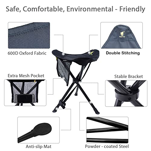 GEERTOP Folding Stool Tripod Slacker Chair Lightweight Camping Stools with Mesh Pocket for Backpacking Hiking Fishing Black | The Storepaperoomates Retail Market - Fast Affordable Shopping