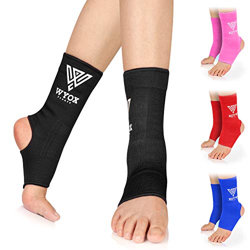 WYOX Ankle Wraps Support Boxing Gear for Men Women Muay Thai Ankle Support Kickboxing Wraps Gym Ankle Support (Pair) (Black, L/XL (Women 7.0-10.5/ Men 6.0-9.5))