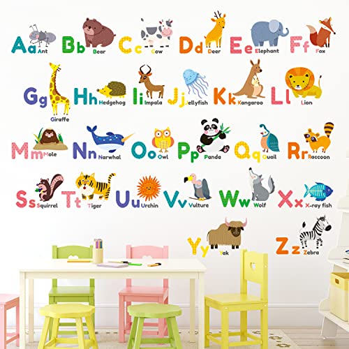 DECOWALL DS-1614 Colourful Animal Alphabet ABC Kids Wall Stickers Wall Decals Peel and Stick Removable Wall Stickers for Kids Nursery Bedroom Living Room décor