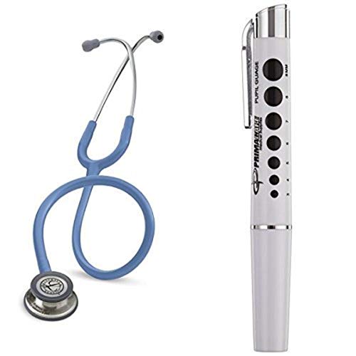 3M Littmann Classic III Stethoscope, Ceil Blue Tube, 27 inch, 5630 and Primacare DL-9325 Reusable LED Penlight with Pupil Gauge bundle