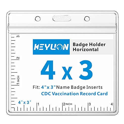 KEYLION 10 Pack Vaccination Card Protector 4×3 in, CDC Immunization Record Vaccine Card Holder, 3×4 Horizontal ID Badge Holder, Clear Vinyl Plastic Sleeve Cover w Waterproof Resealable Zip for Travel