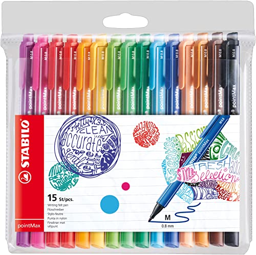 Nylon Tip Writing Pen – STABILO pointMax – Wallet of 24 – Assorted colors