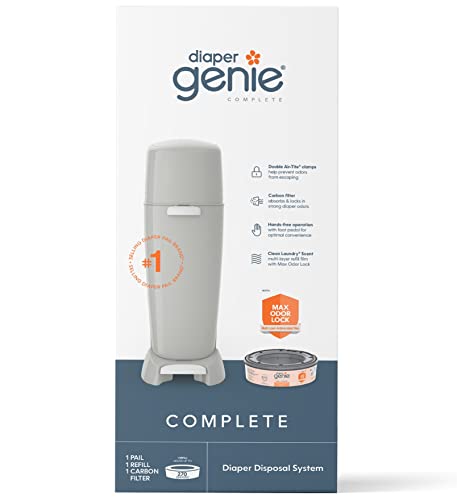 Diaper Genie Complete Pail with Built-In Odor Controlling Antimicrobial, Includes Pail and 1 Refill, Gray Pail, 2 Piece Set (Pack of 1)