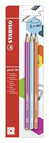 Graphite Pencil – STABILO Pencil 160 – Pack of 3 – Pink, Blue, Orange – HB