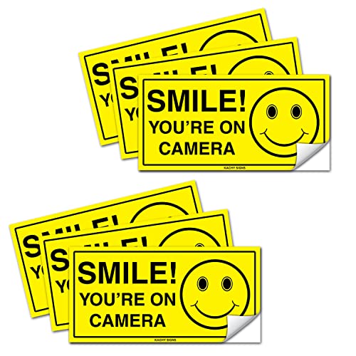 (Set of 6) Smile You’re On Camera Sticker – 2″ x 4″ -Durable Self Adhesive 4 Mil Vinyl – Laminated – Fade & Scratch Resistant – Waterproof – Private Property No Trespassing Security Recording Video Surveillance Sign