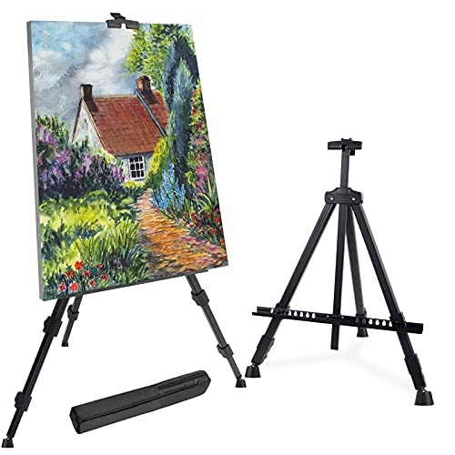 T-Sign 72 Inch Tall Folding Easel Stand for Display, Aluminum Metal Tripod Art Easel Adjustable Height from 22 to 72 – Instant Poster Easels for Painting Canvas – Floor Standing Easel, Black with Bag