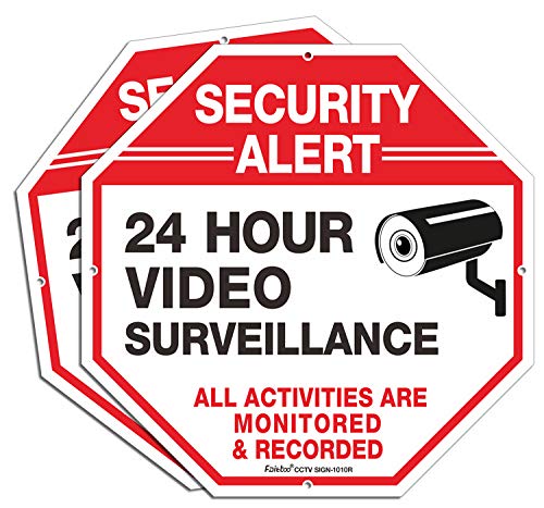 2-Pack Video Surveillance Sign, 10 x 10 Rust Free .040 Aluminum Security Warning Reflective Metal Signs, Indoor or Outdoor Use for Home Business CCTV Security Camera, UV Protected & Waterproof,Red