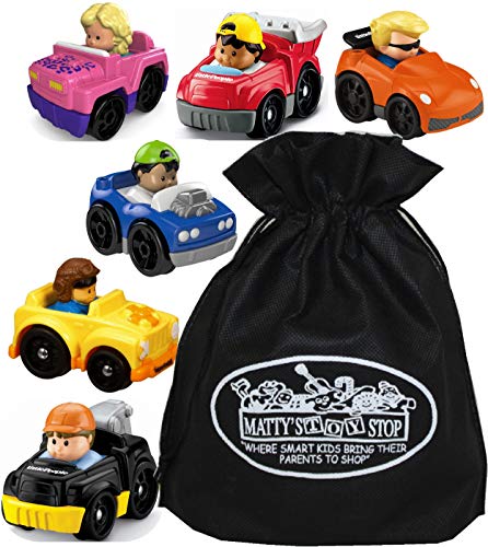Fisher-Price Little People Wheelies Vehicles Gift Set Blind Bundle with Exclusive Matty’s Toy Stop Storage Bag – 6 Pack (Assorted Styles)