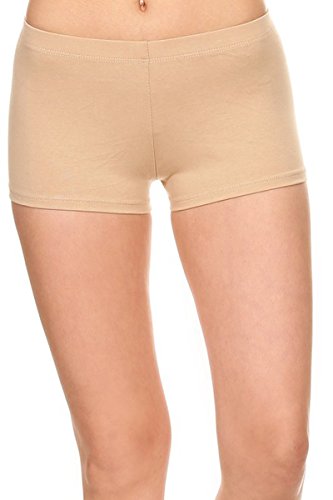 Women’s Cotton Stretch Yoga Gym Booty Shorts Pants (S-XL) (Small, Natural)