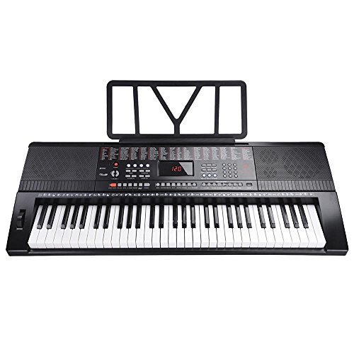 AW 61 Key Full Size Electronic Electric Keyboard Piano LCD Digital Display USB Input MP3 Demo Songs for Beginners Black