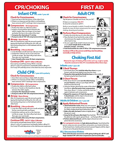 CPR, Choking First Aid Magnet – Babies, Children, Adults – Heimlich Maneuver Emergency Instructions – First Aid Quick Reference Card with Magnets, 8.5 x 11 in.