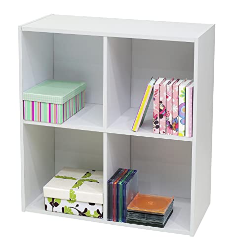 Kings Brand Furniture White Wood 4 Cube Organizer Storage Bookcase
