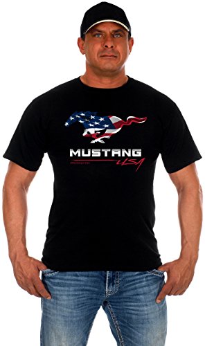 JH Design Men’s Ford Mustang USA T-Shirt Short Sleeve Crew Neck Shirt (Large, US05-Black)
