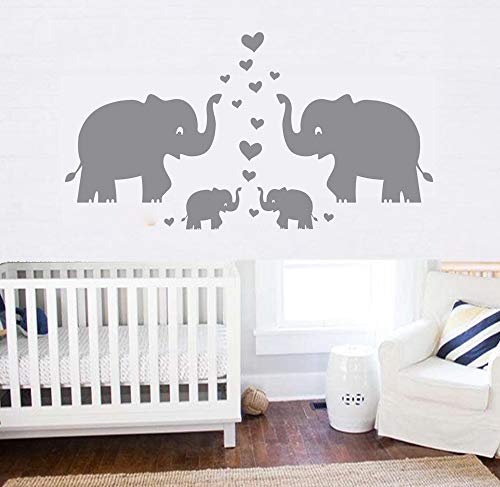 Elephant Wall Decal Family Wall Decal With Hearts and Butterfly Wall Decals Baby Nursery Decor Kids Room Wall Stickers, Grey