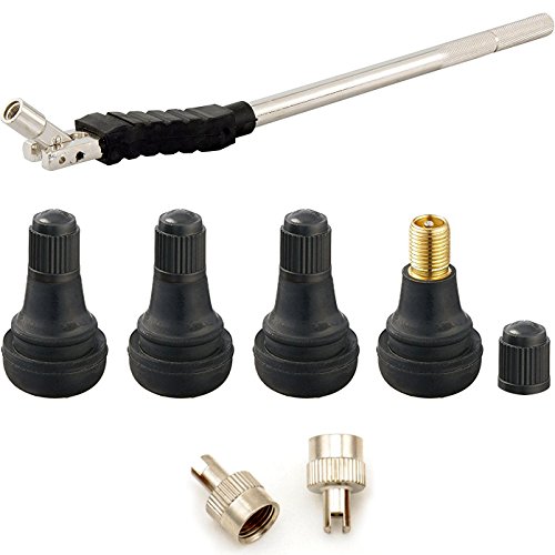 Tire Valve Stem Tool Remover & Installation – 4x Shorty BRASS Core Valve Stems, EASILY REPLACE Your Old Tubeless Valve Stems, 2x Valve Core Remover Caps, Removal & Installer Replacement Kit, OEM Grade